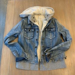 Free People jean jacket with sweatshirt hood. Size XS. Only worn once or twice.
